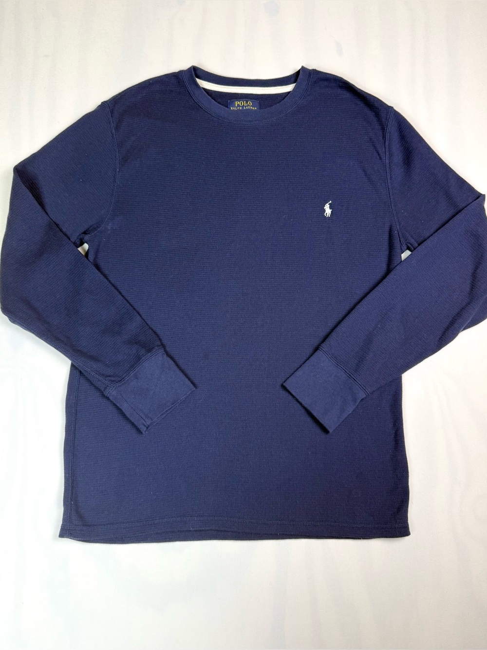 Polo Ralph Lauren Men’s L Navy Waffle Knit Thermal Long Sleeve Shirt Pony